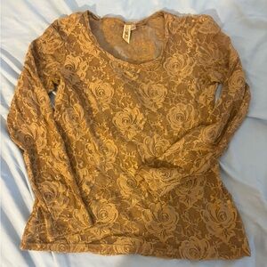 BKE Tan Floral Lace Blouse